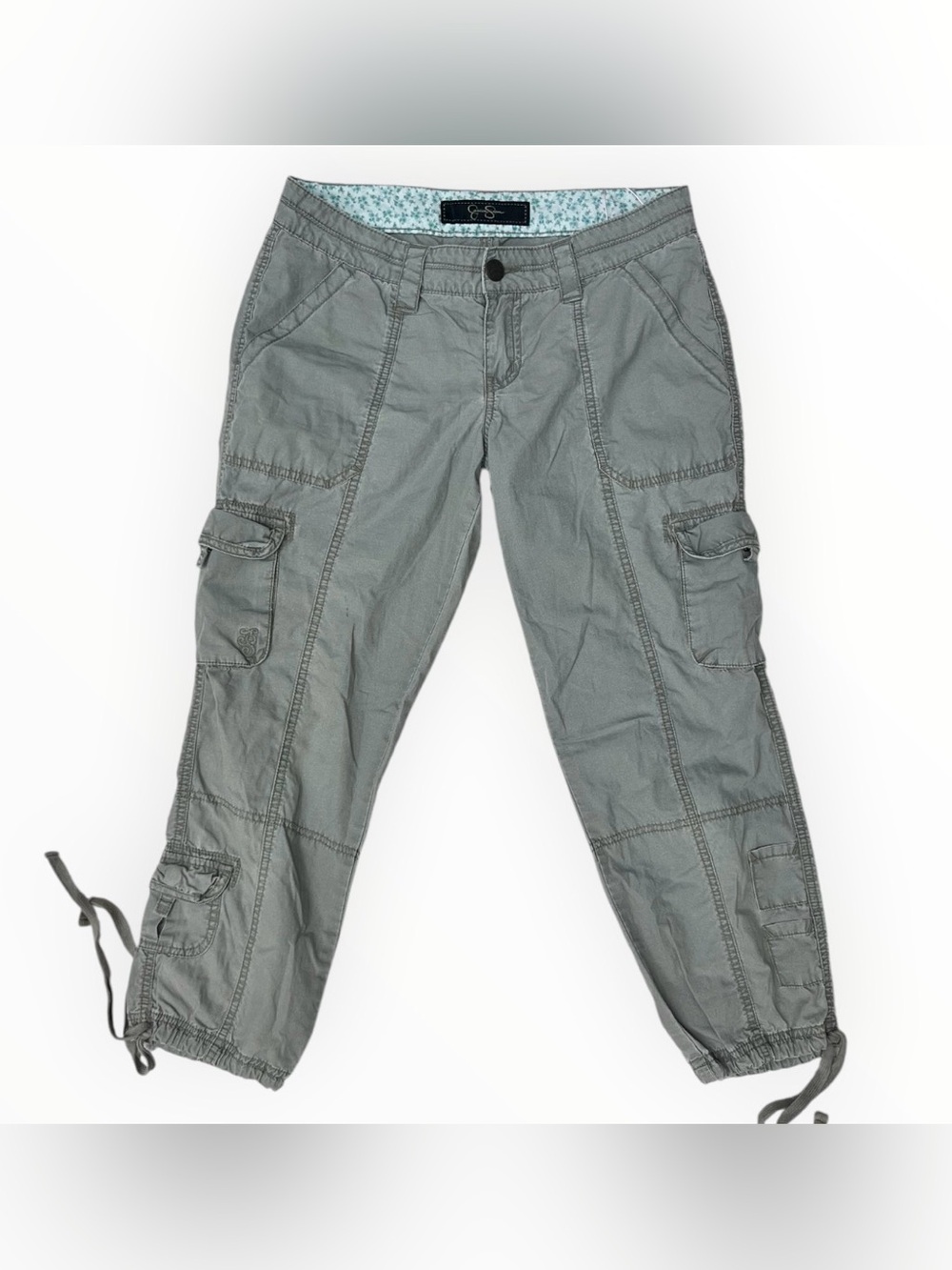 Jessica Simpson Olive Green Cotton Cargo Capri Pants Size 28 Utility Tie Hem